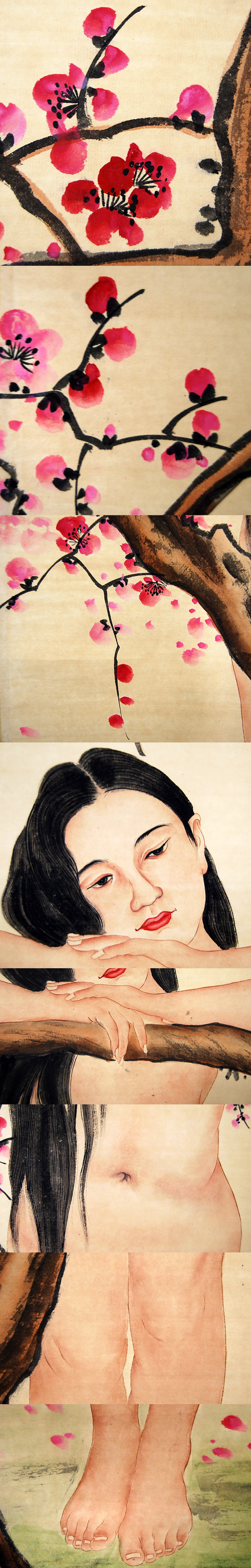 超激安安いF19995 中国美術 家英「人物裸婦」掛軸 紙本 工芸 彩色 大判 箱無 掛軸
