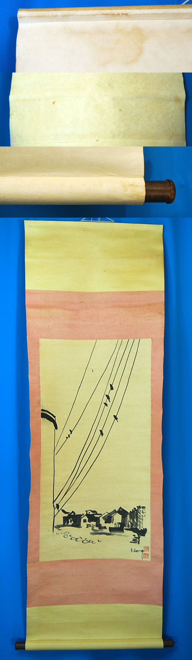 【古画】中国・唐画・朝鮮画 鯉図 紙本 横物 掛軸 / 在銘・有印 古画】中国・唐画・朝鮮画 鯉図 紙本 横物 掛軸 / 在銘・有印 古画