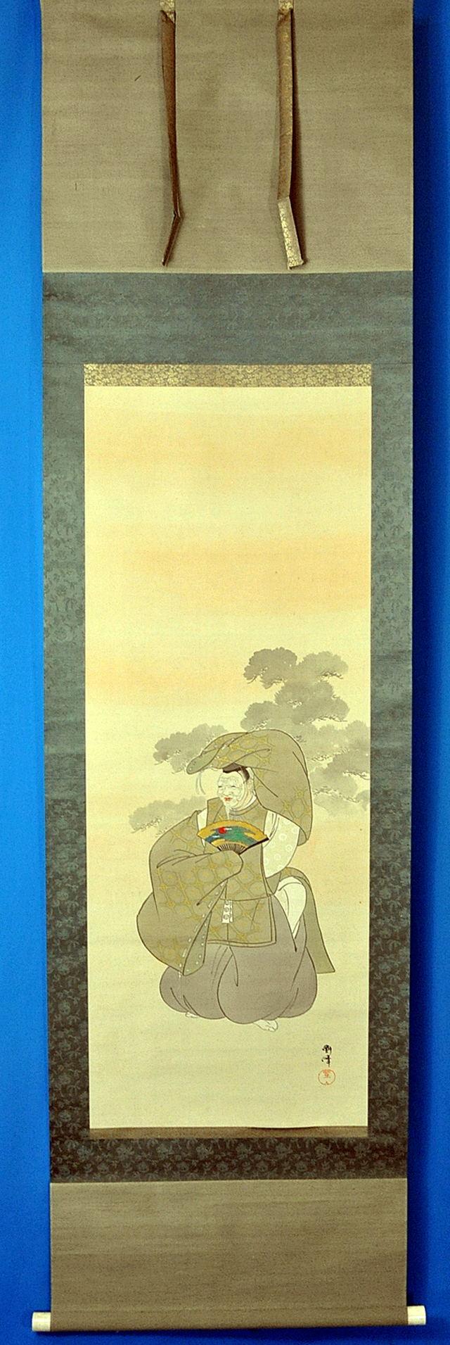 限定価格3298　歌川国峰　翁図幅　桐箱 掛軸　絹本　浮世絵師 掛軸
