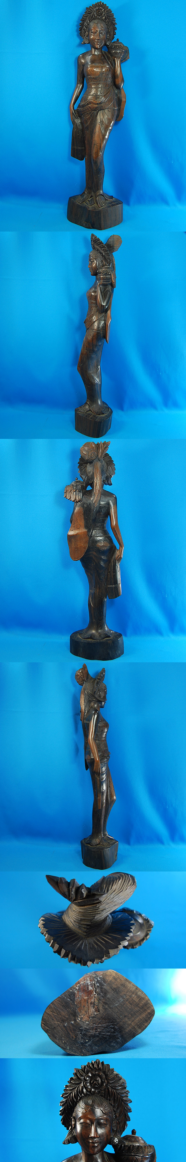 大人気爆買いJ20459 バリ アジアン 木彫女性像 置物 検：木彫 一刀彫 オブジェ エスニック 黒柿 その他
